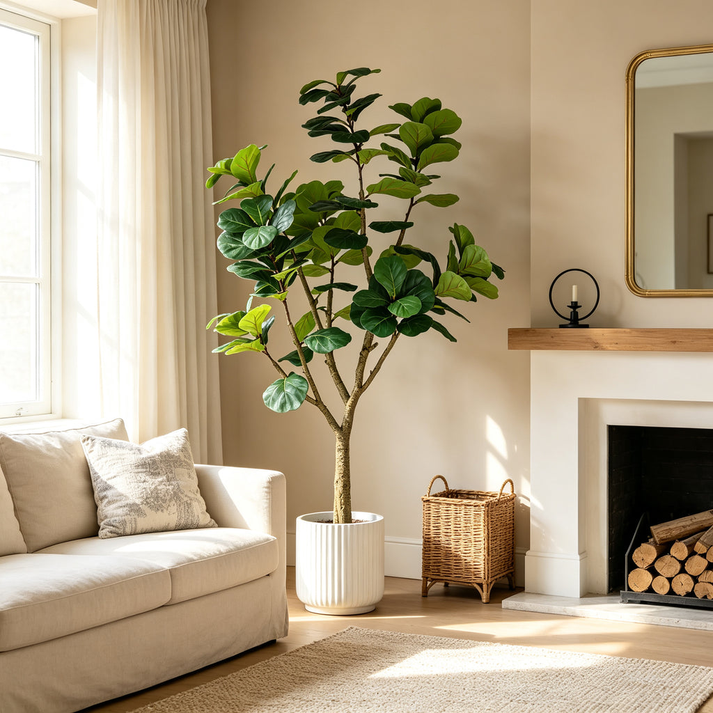 7FT Artificial Fiddle Leaf Fig Tree Realistic Faux Potted Plant in Black Pot - Image 3