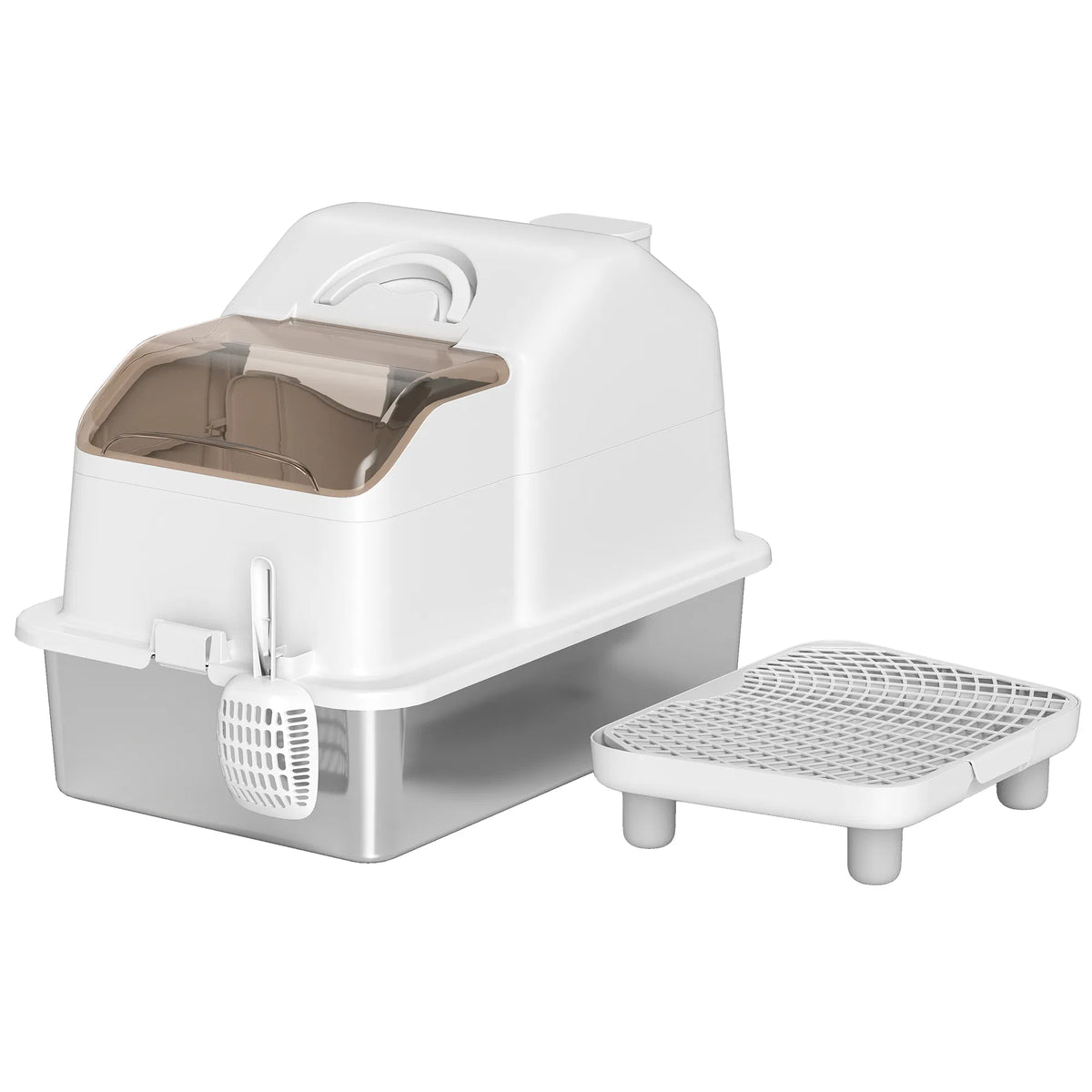 Extra Large Stainless Steel Cat Litter Box w/ High Sided Removable Lid Mats