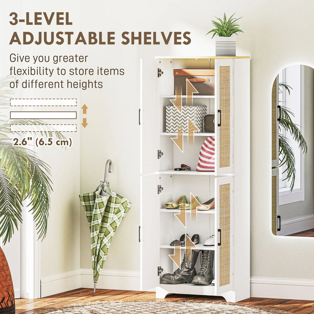 67" Tall Kitchen Pantry Freestanding Kitchen Storage Cabinet with 4 Rattan