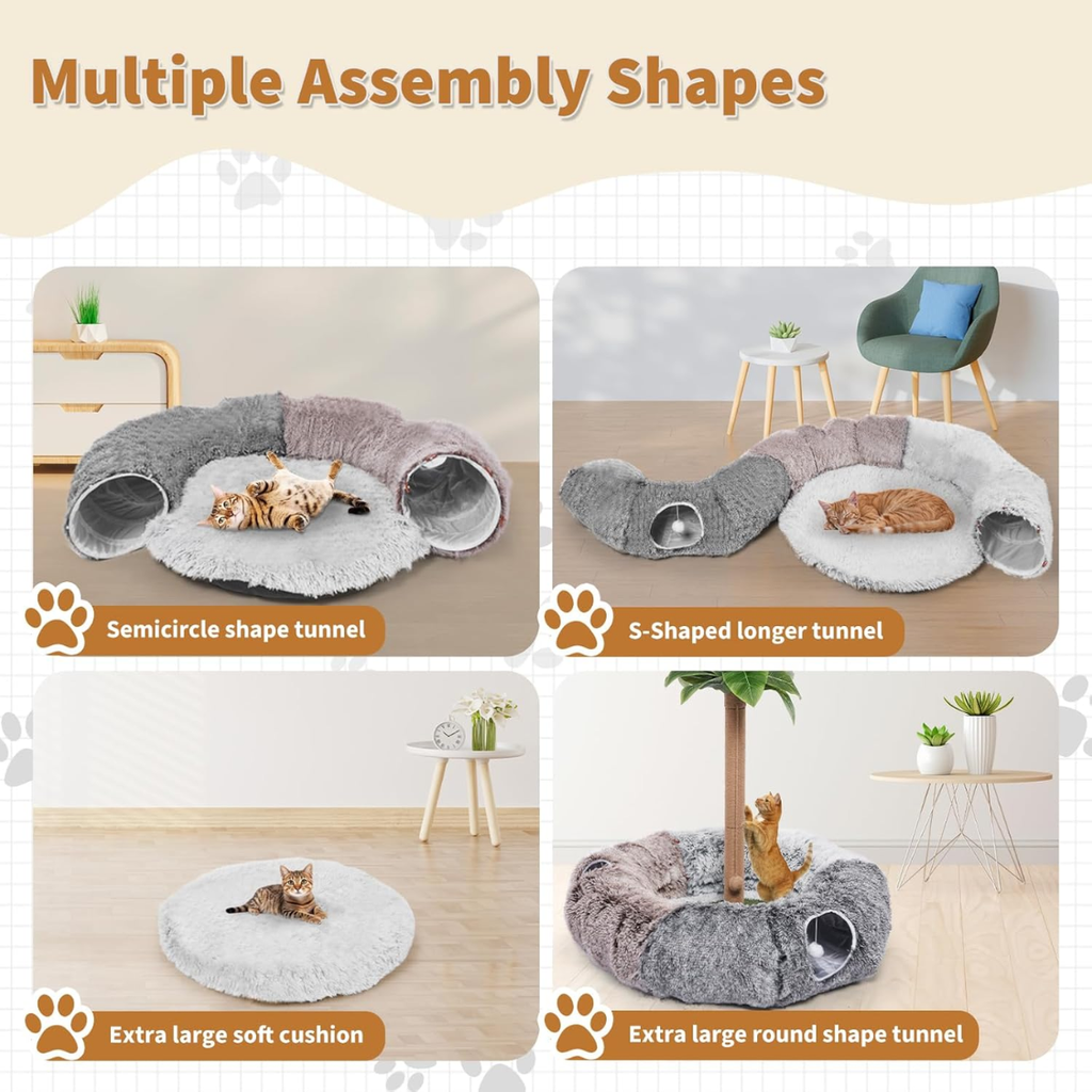 Large Cats Tunnels For Indoor Cats Fluffy Warm Cat Bed And Detachable Cave - Image 3