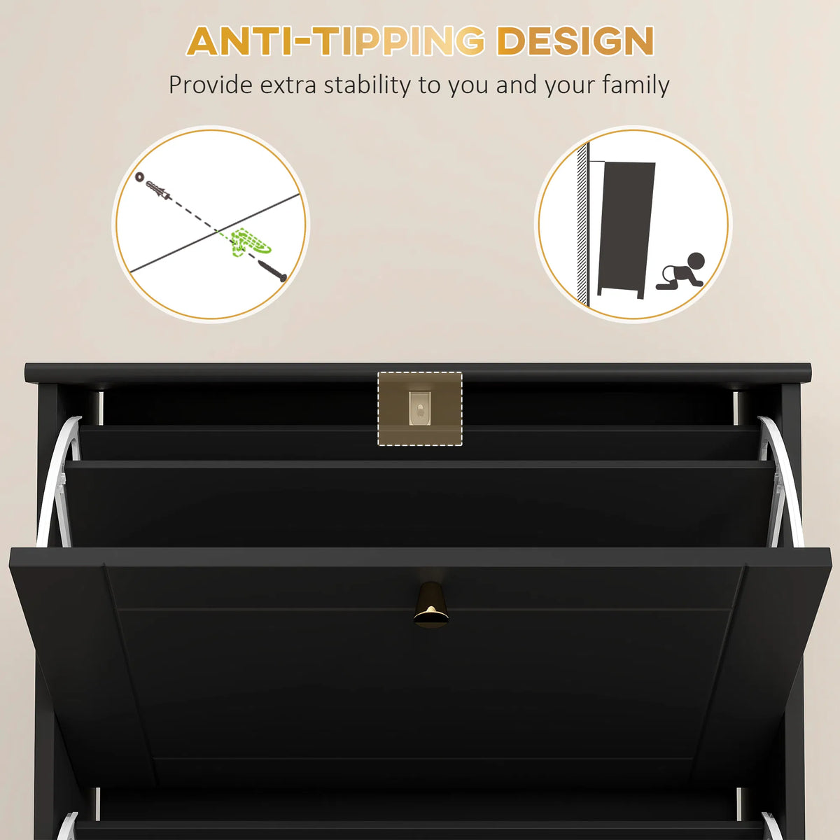 Narrow Shoe Storage with 3 Flip Drawers and Adjustable Shelves Shoe Cabinet - Image 4