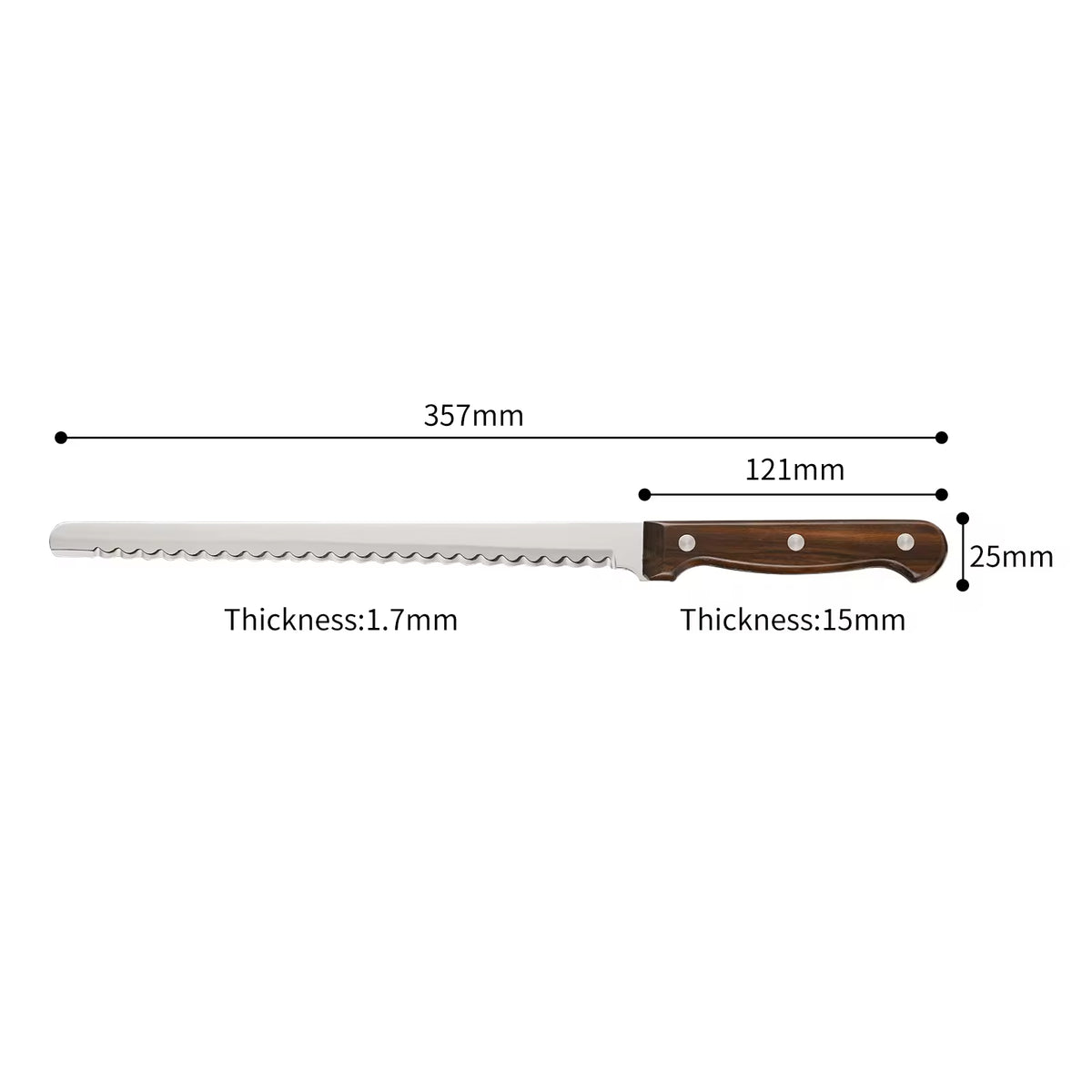 10 Inch Luxury Mirror Polished Carbon Steel Kitchen Bread Knife With Wooden Handle - Image 5
