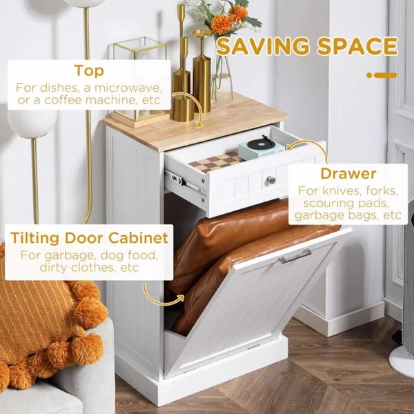 Kitchen Tilt Out Trash Bin Cabinet Free Standing Recycling Cabinet Trash Can - Image 5