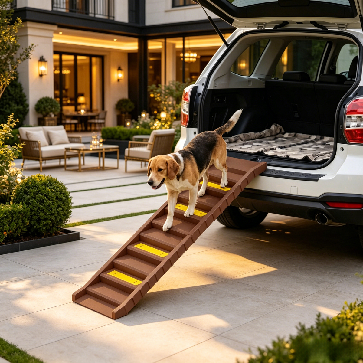 foldable dog stairs ramp for in use lifestyle