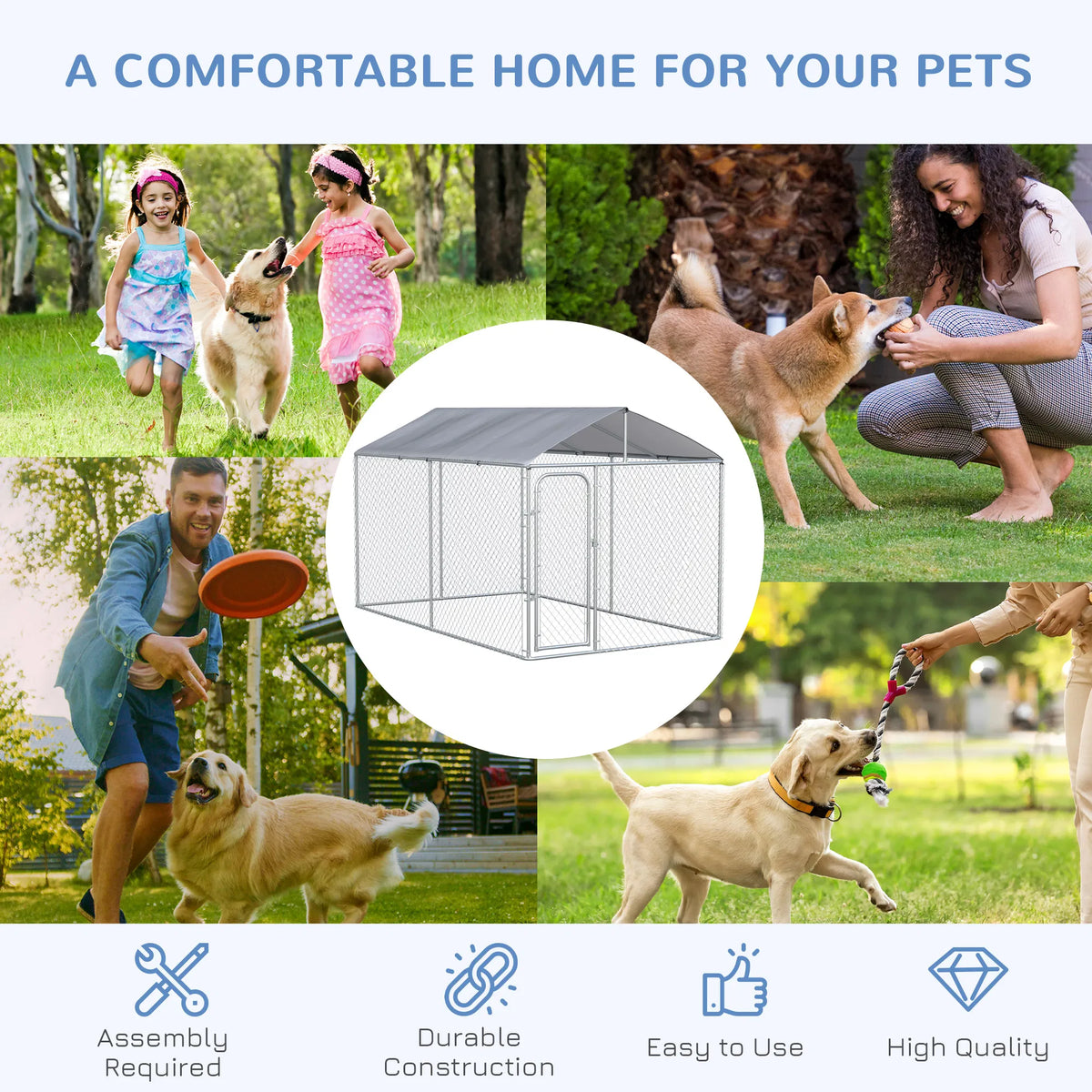 Dog Kennel Outdoor Heavy Duty Playpen with Secure Lock Cover for Backyard &