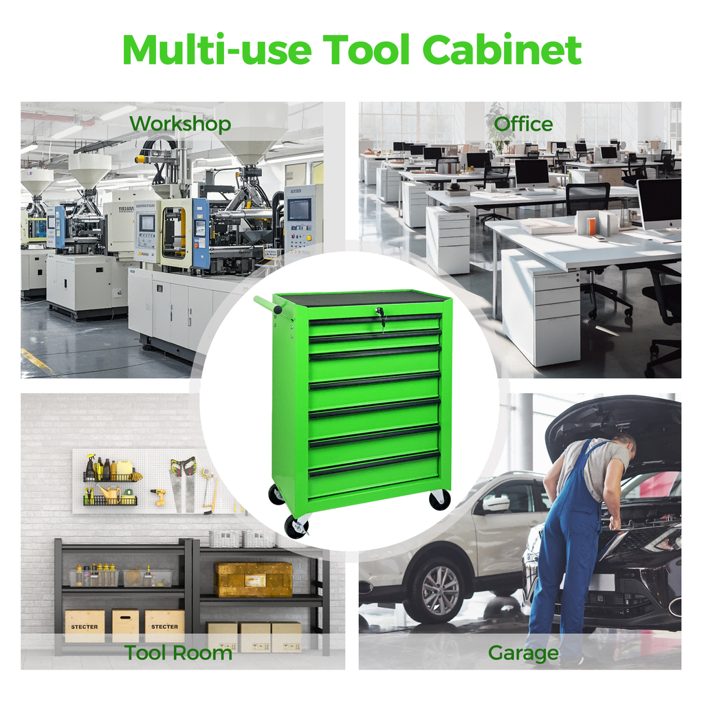 7 Drawer Rolling Tool Storage Cabinet With Detachable Top Tool Box Universal - Image 4