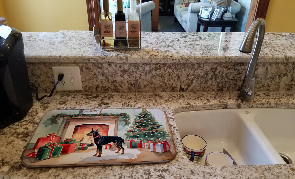 Doberman Pinscher Cozy Christmas Dish Drying Mat Absorbent Dish Drying Mat Pad - Image 3