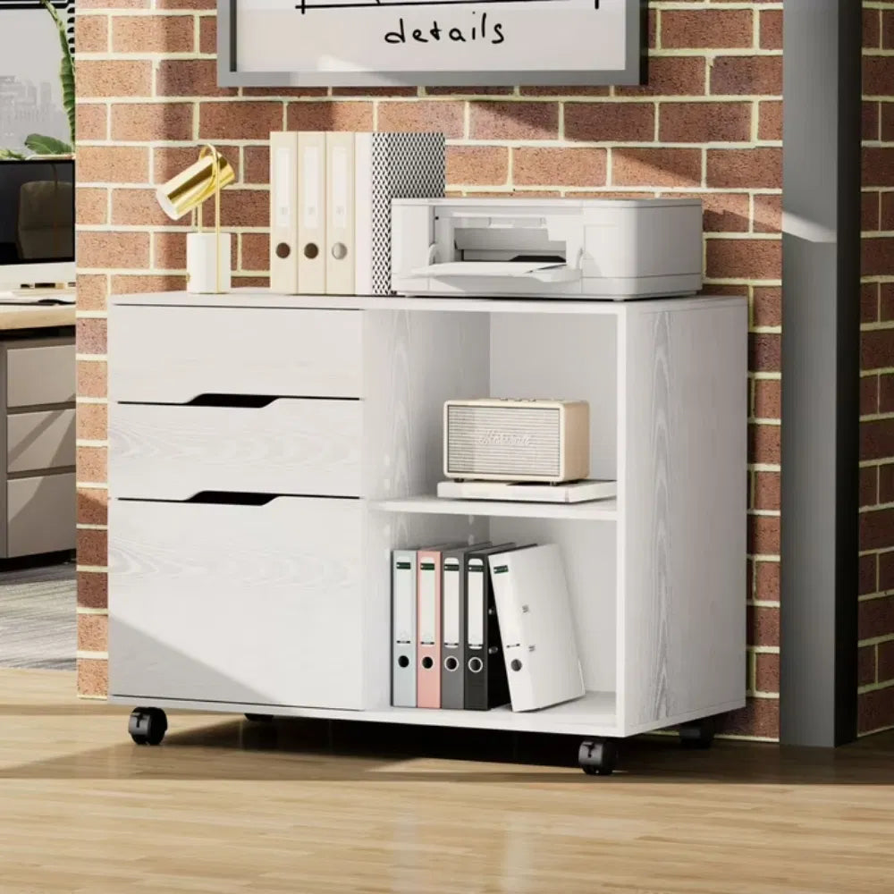 3 Drawer File Cabinet with Wheels Rolling Wood Printer Stand with - Image 5