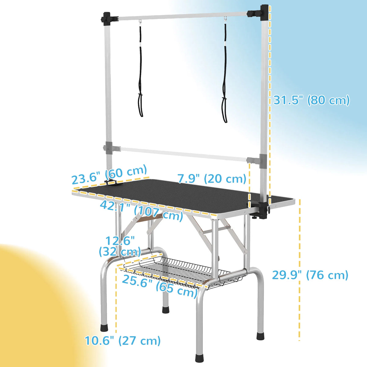 Adjustable Dog Grooming Table with 2 Safety Slings Storage Basket Black - Image 5