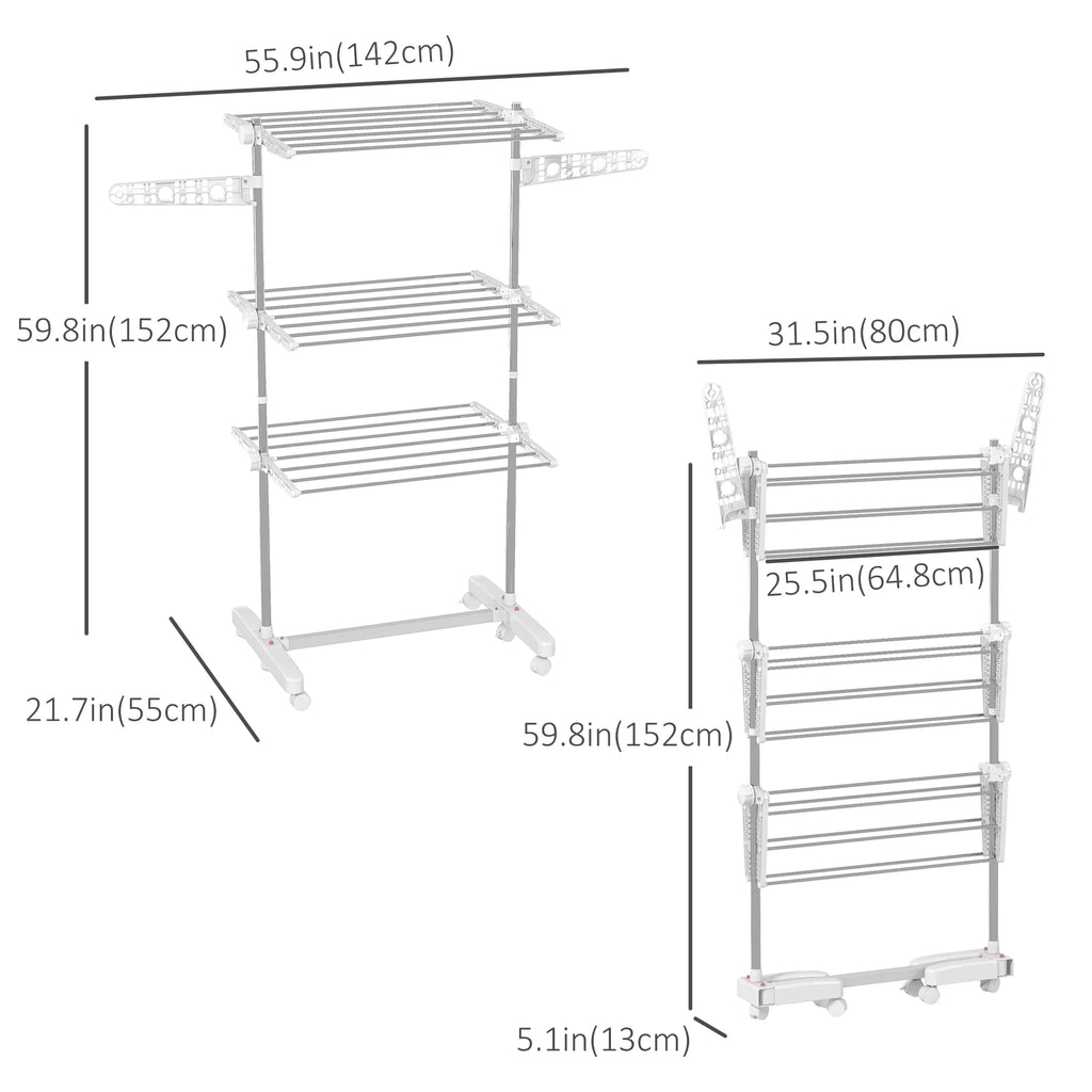 3 Tier Foldable Clothes Drying Rack Stainless Steel Laundry Rack with 2 Side - Image 2