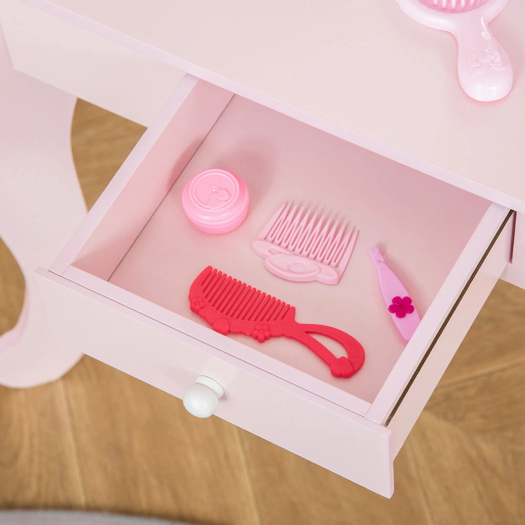 Kids Vanity Table Set with Mirror and Stool Drawer for 3 6 Years Pink - Image 3