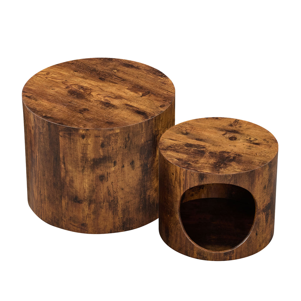 Cat Nest Nesting Stool Set Round Nesting Coffee Table Set of 2 for Living - Image 2