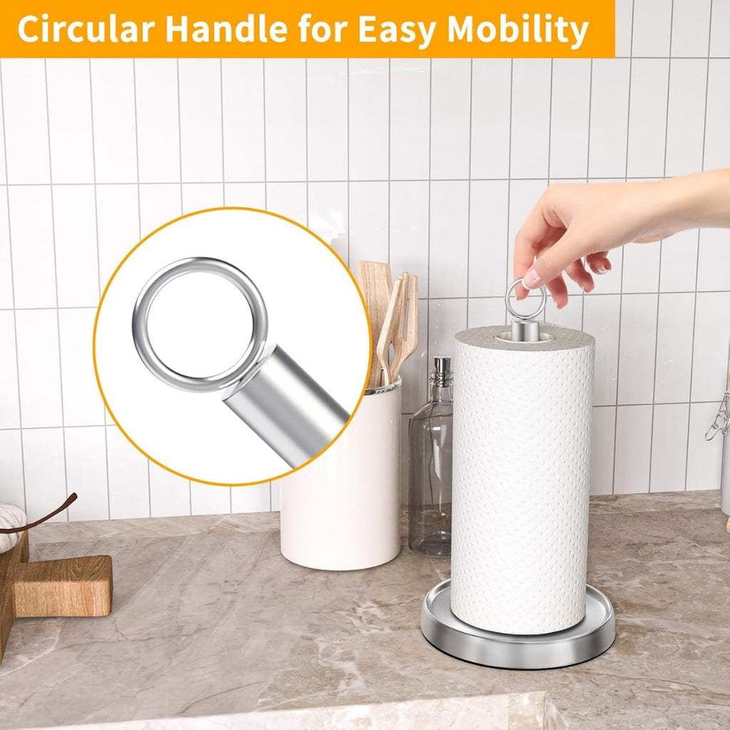 Silver Stainless Steel Paper Towel Holder Countertop With Weighted Non Slip - Image 5