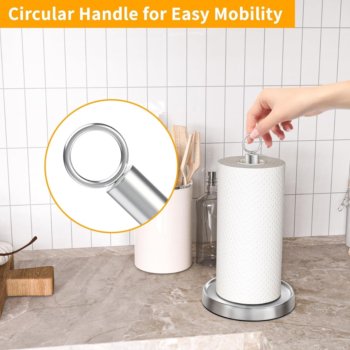 Silver Stainless Steel Paper Towel Holder Countertop With Weighted Non Slip - Image 5