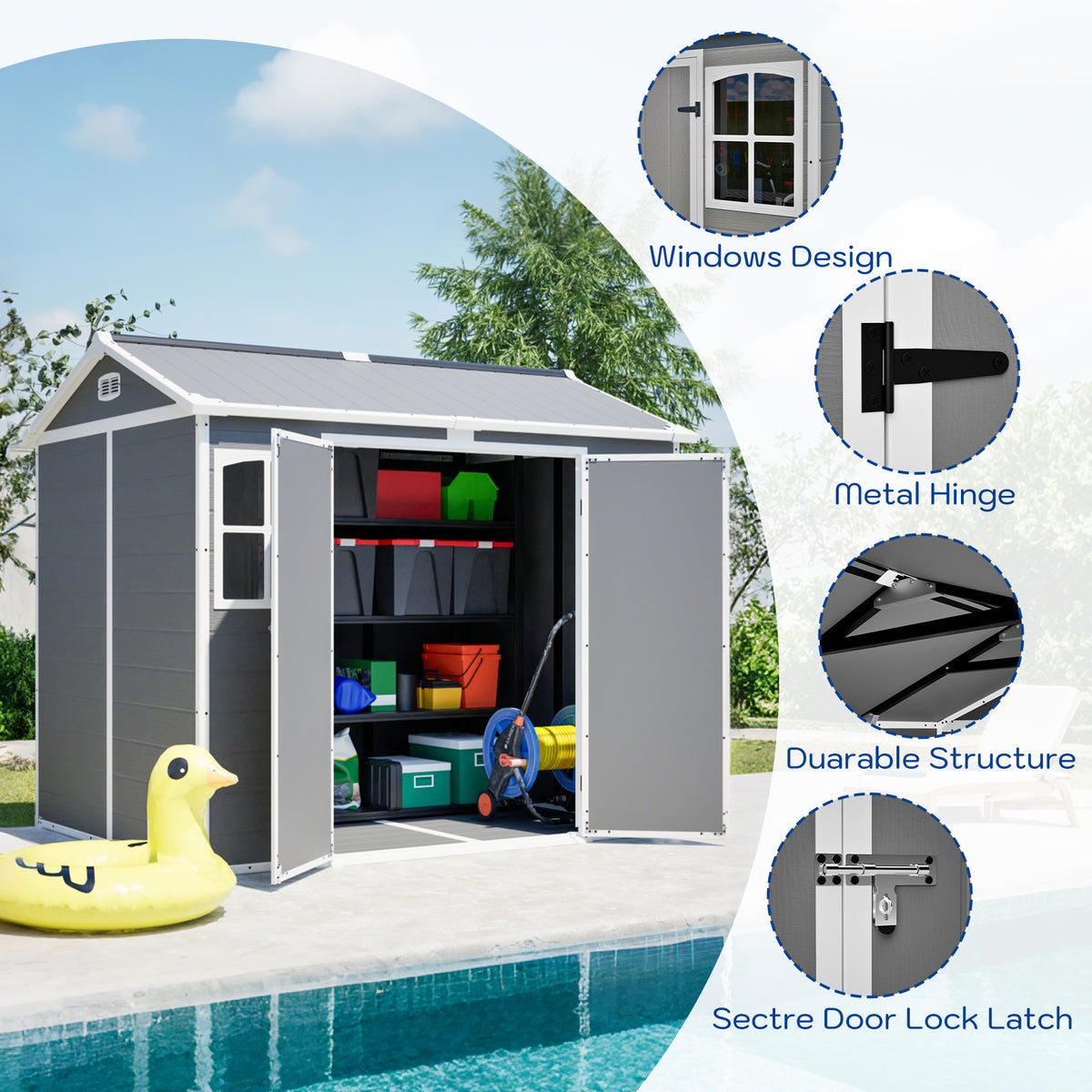 Plastic Utility Shed 8x6 Ft With Floor Lockable Storage Shed For Garden Tools & - Image 3