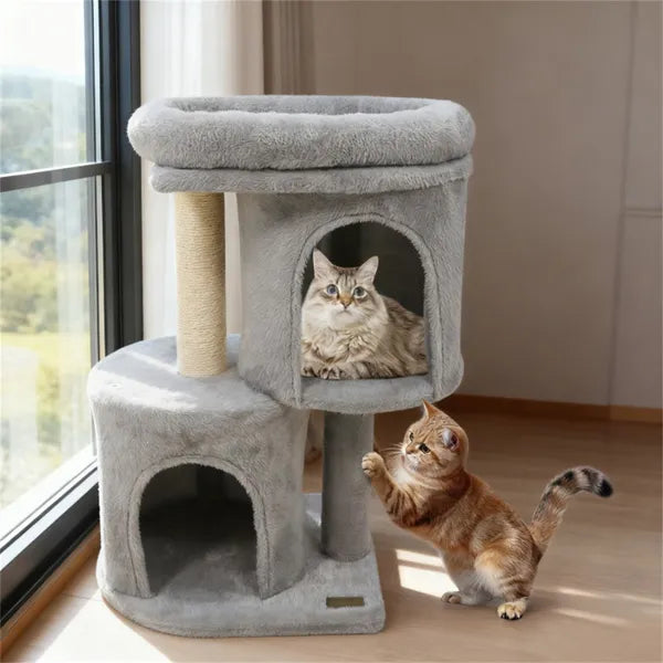 26" Compact Cat Tree With 2 Condos & Sisal Scratching Posts Anti Tip Cat Tower