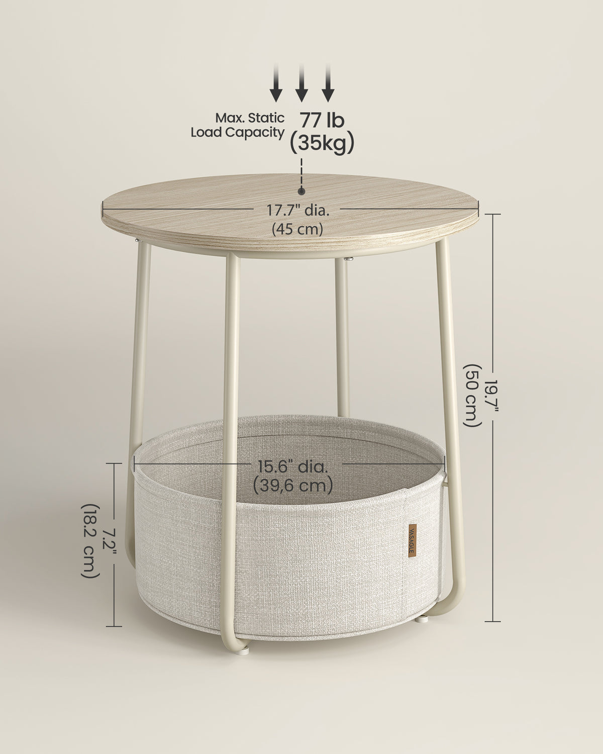 VASAGLE Small Round Side End Table Small Nightstand With Fabric Basket - Image 3