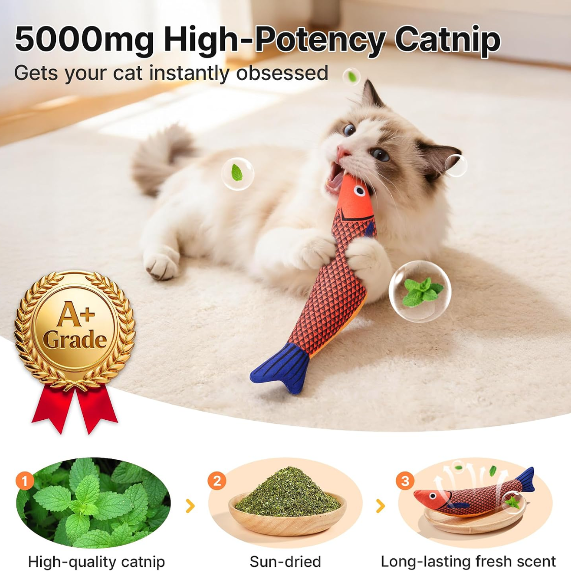 Cat Toys Saury Fish 3 Pack Catnip Crinkle Sound Soft And Durable - Image 2