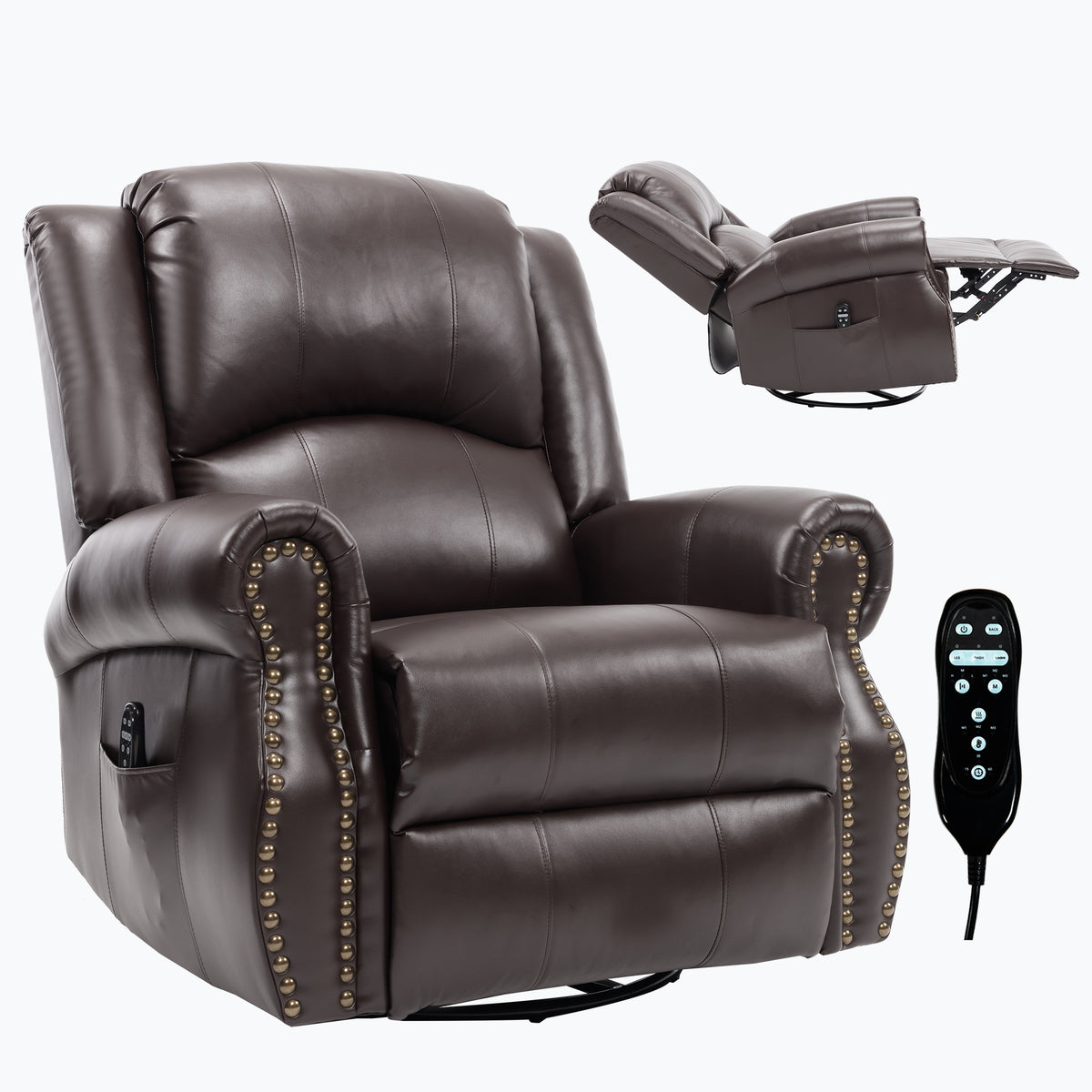 Heat Massage Manual Recliner Chair with Rocker and Swivel in Fabric for Living - Image 5