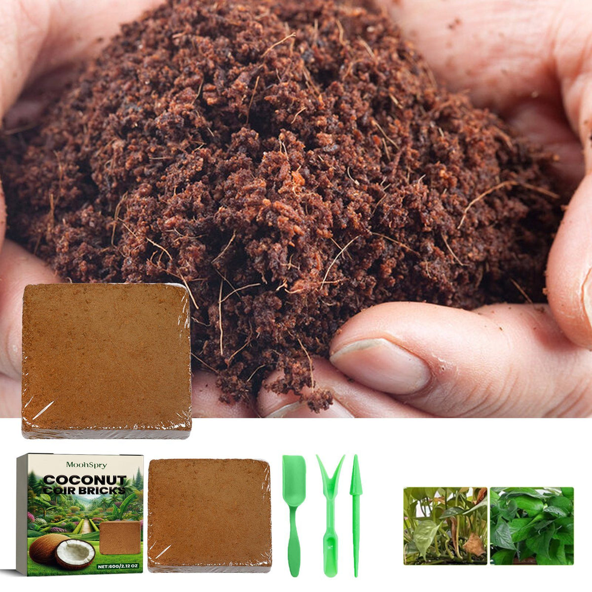 MOONSPRY Coconut Coir Brick and Mini Tool Set 60 g Coir Brick with 3 Mini Tools - Image 5