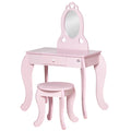 Kids Vanity Table Set with Mirror and Stool Drawer for 3 6 Years Pink