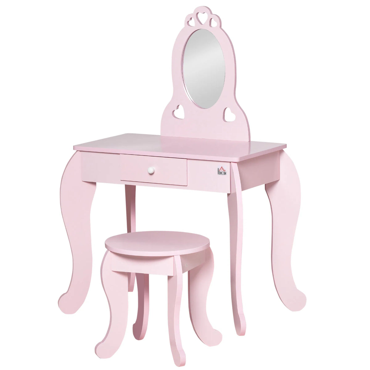 Kids Vanity Table Set with Mirror and Stool Drawer for 3 6 Years Pink