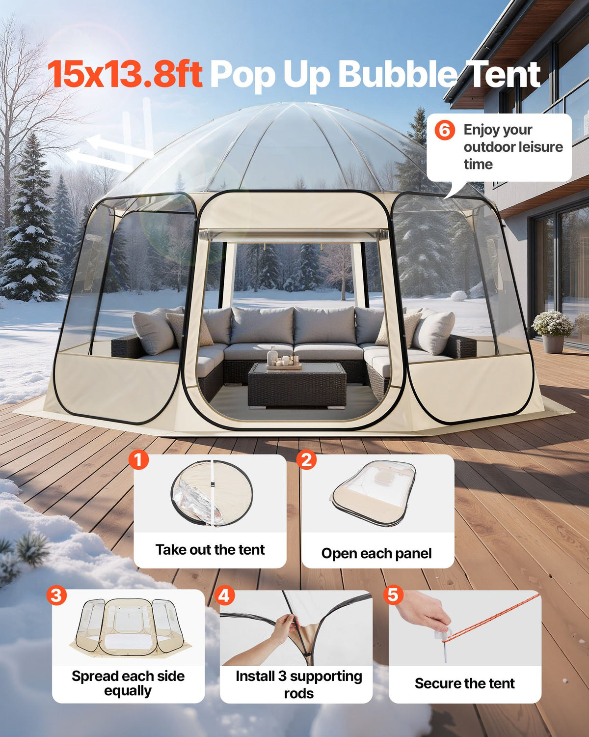 15x13.8ft clear pop-up garden bubble tent product view 4
