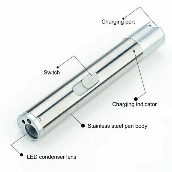 2PCS 3 in1 1mw USB Rechargeable Pet Toy Pen Flashlight Red laser Beam UV Light