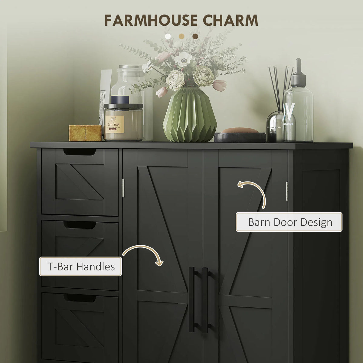 Bathroom Floor Cabinet Farmhouse Bathroom Storage Cabinet with Adjustable - Image 2