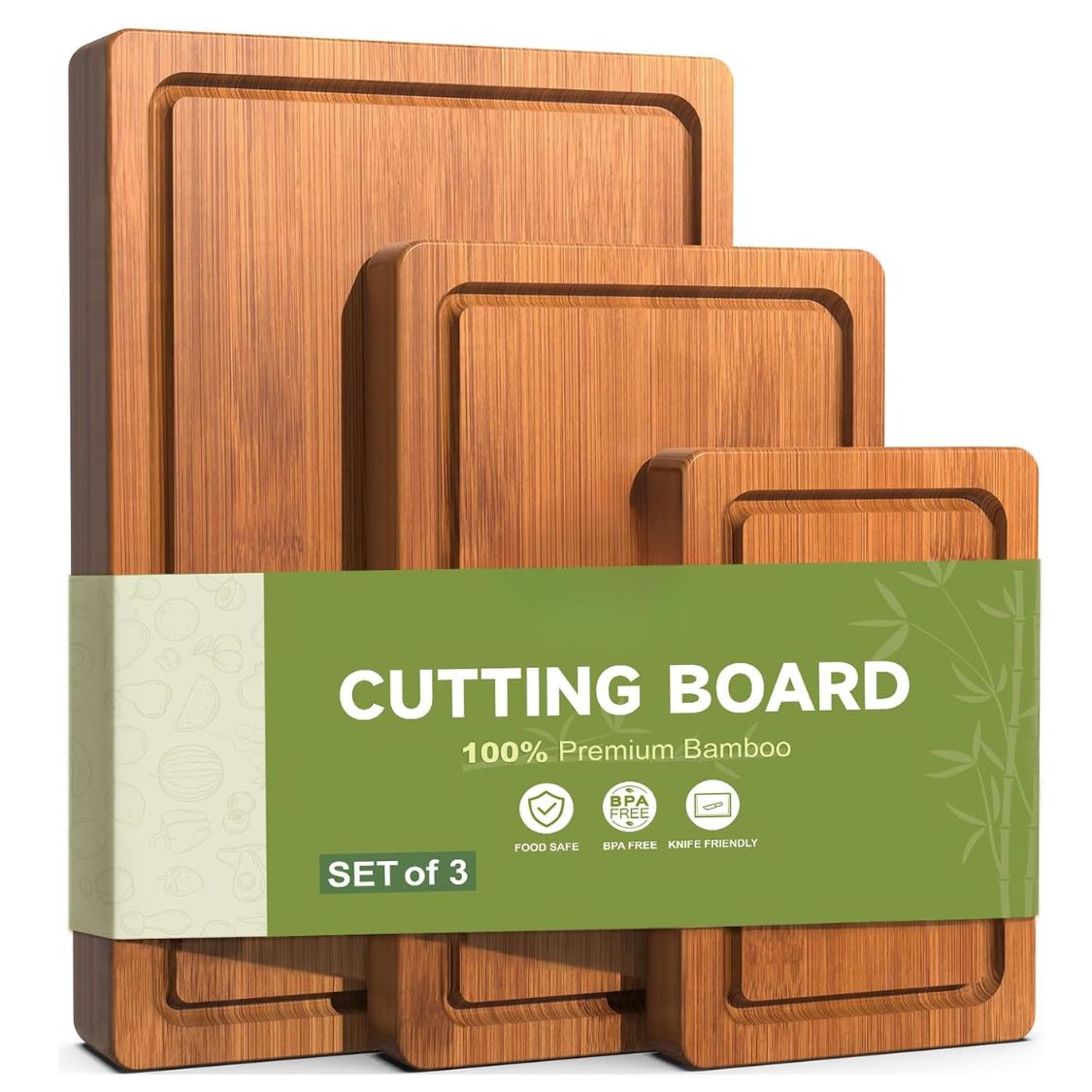 3 Piece Set Deep Carbonized Bamboo Cutting Board For Kitchen Crack Resistant - Image 3