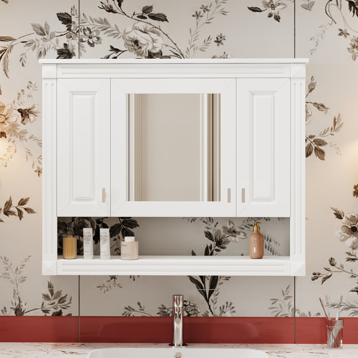 35-Inch Mirrored Bathroom Wall Storage Cabinet