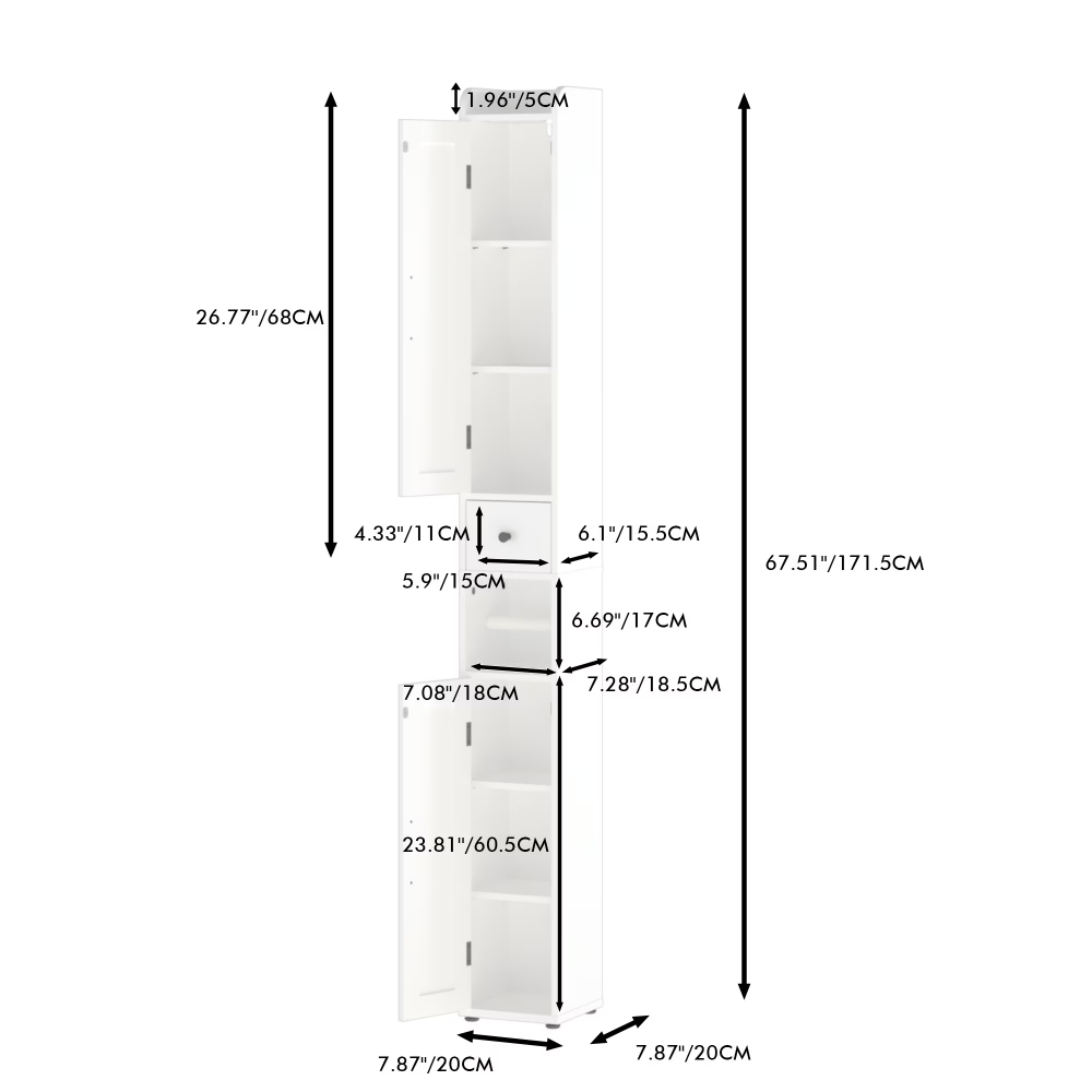 Bathroom Storage Cabinet 67.51in Tall Narrow Freestanding Cabinet Storage Tower - Image 4