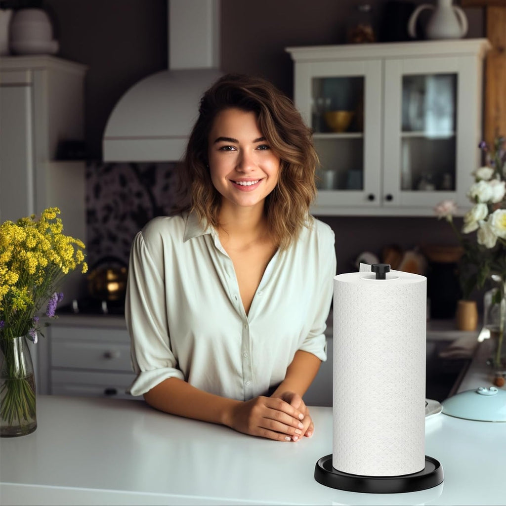 Black Stainless Steel Paper Towel Holder With Weighted Base One Handed Tear - Image 4
