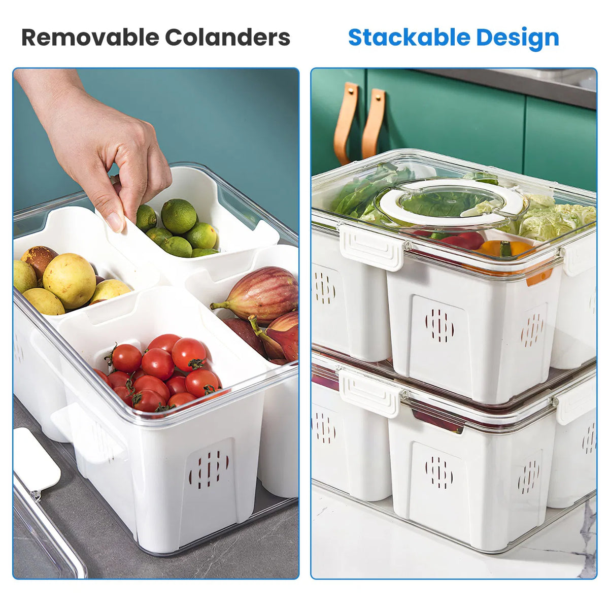 2Pack Airtight Fruit Storage Containers 4 Compartment Food Storage Containers - Image 5