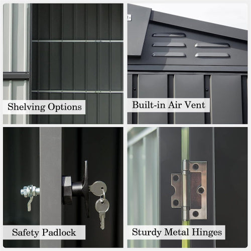 10x8ft galvanized steel outdoor storage shed with lockable sliding doors in dark gray - angle 6 detail