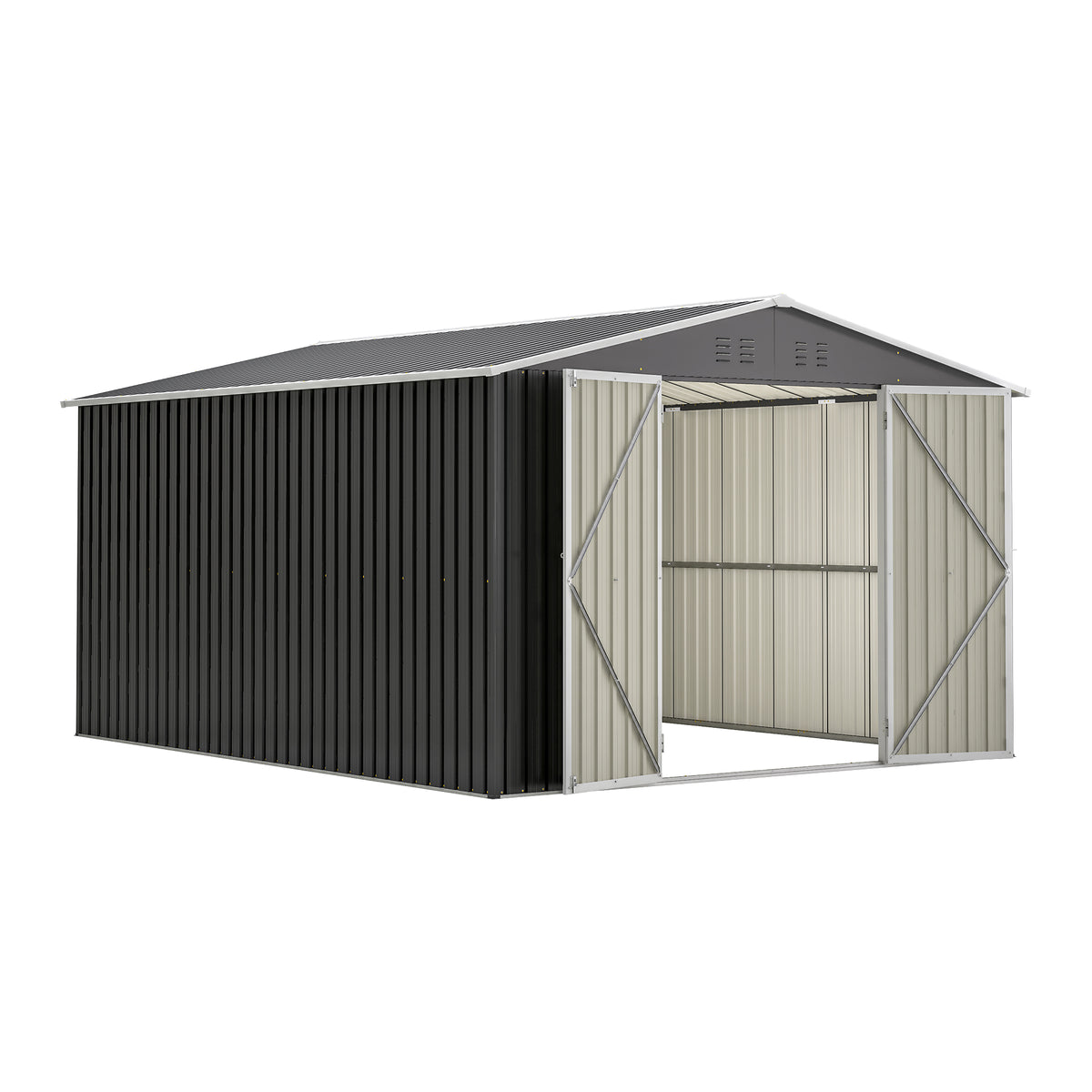 Outdoor Storage Shed 10x12 FT Utility Metal Tool Storage with Lockable Doors