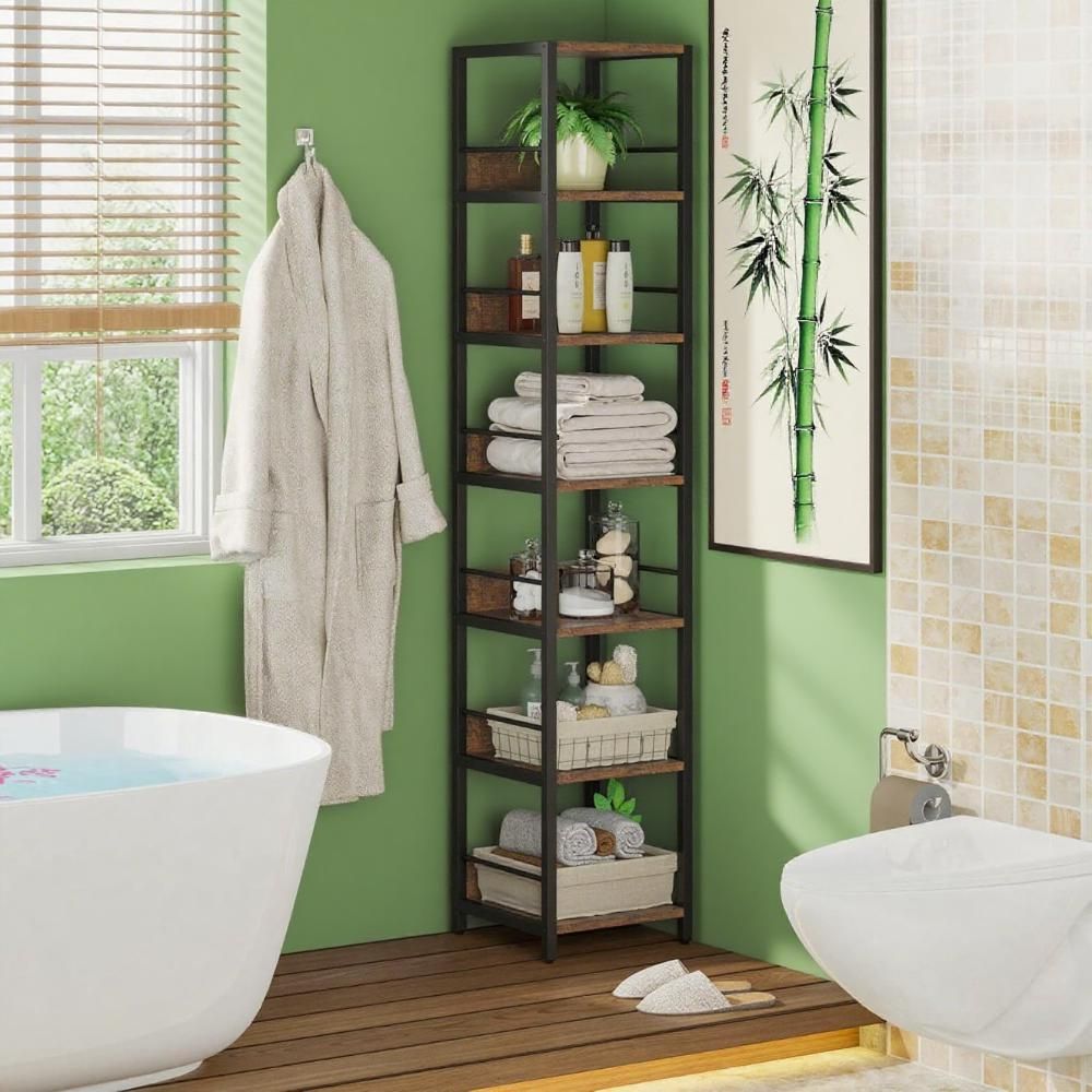 Rustic Brown Narrow Corner Storage Shelf