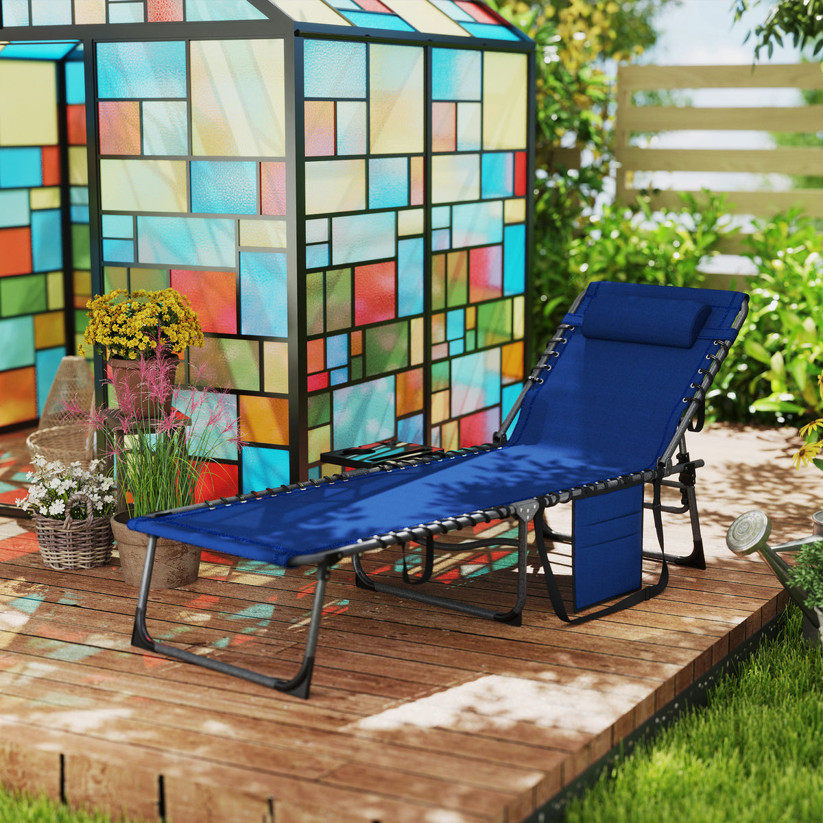 Folding Outdoor Chaise Lounge Chair - Dark Blue