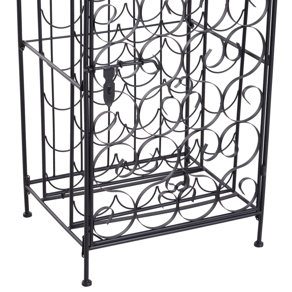 35 Bottle Wrought Iron Wine Rack Cabinet With Lock Black - Additional Product View 6