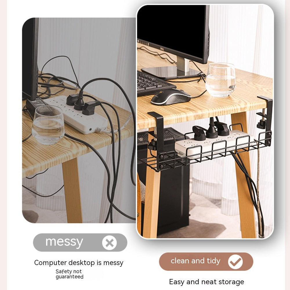 under-table hanging wire shelf organizer side view