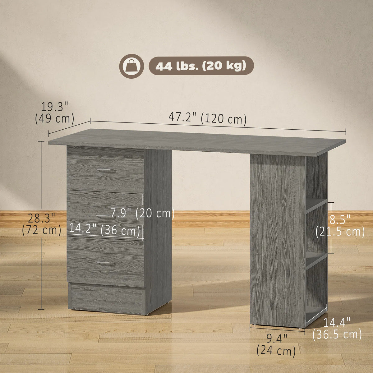 47 Inches Home Office Desk with 3 Tier Storage Shelves Computer Desk with - Image 5