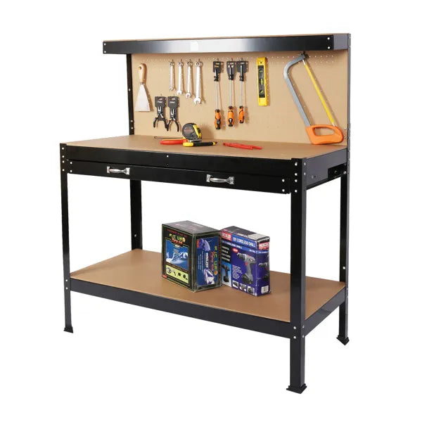 Steel Workbench Tool Storage Work Bench Workshop Tools Table W/Drawer And Peg - Image 5