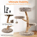 4 Level Natural Pear Wood Cat Tree 19.5"x35.5" Jute Scratch Posts + Plush
