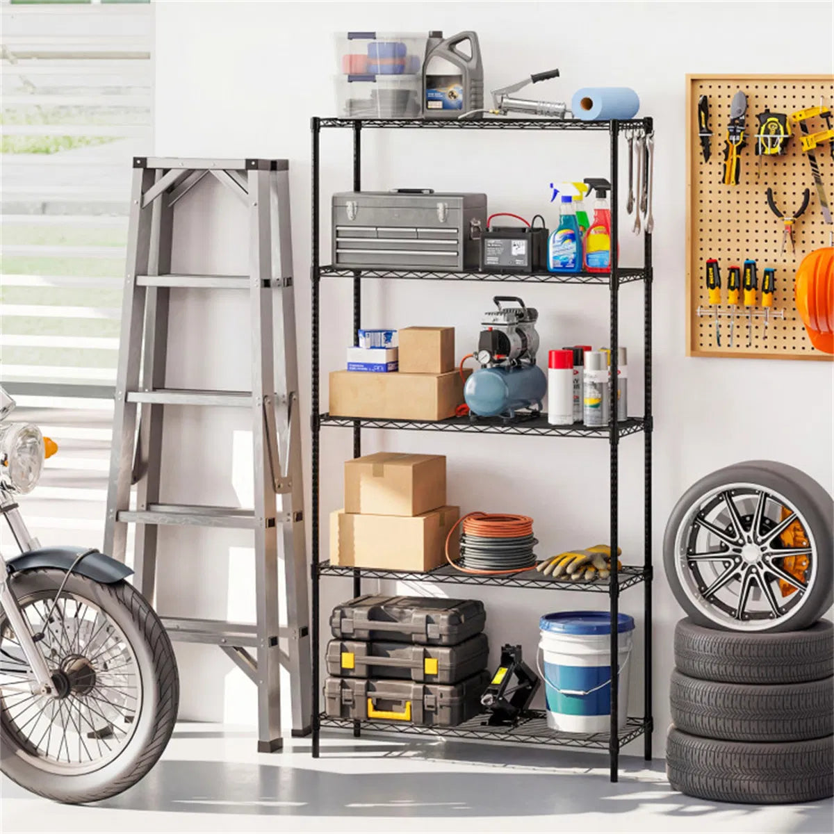 5 Tier Heavy Duty Metal Wire Shelving Unit 1250 lbs Capacity Adjustable Storage Rack - Image 9