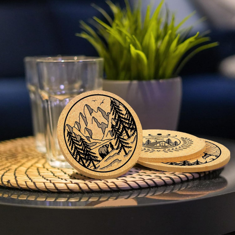 6 Piece Mountain Cork Coaster Set With Holder Inch Round Absorbent Drink - Image 5
