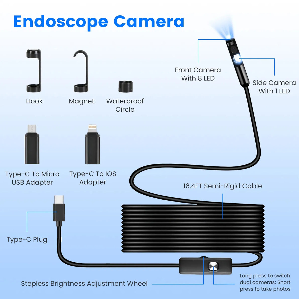 1Pc Endoscope Camera 1920P HD IP67 Waterproof Inspection Borescope Tool with - Image 3