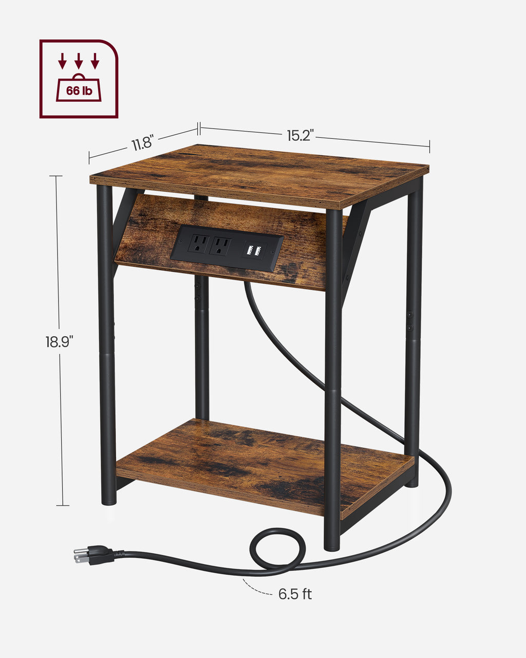 VASAGLE End Table With Charging Station Set Of 2 Small Side Tables - Image 3