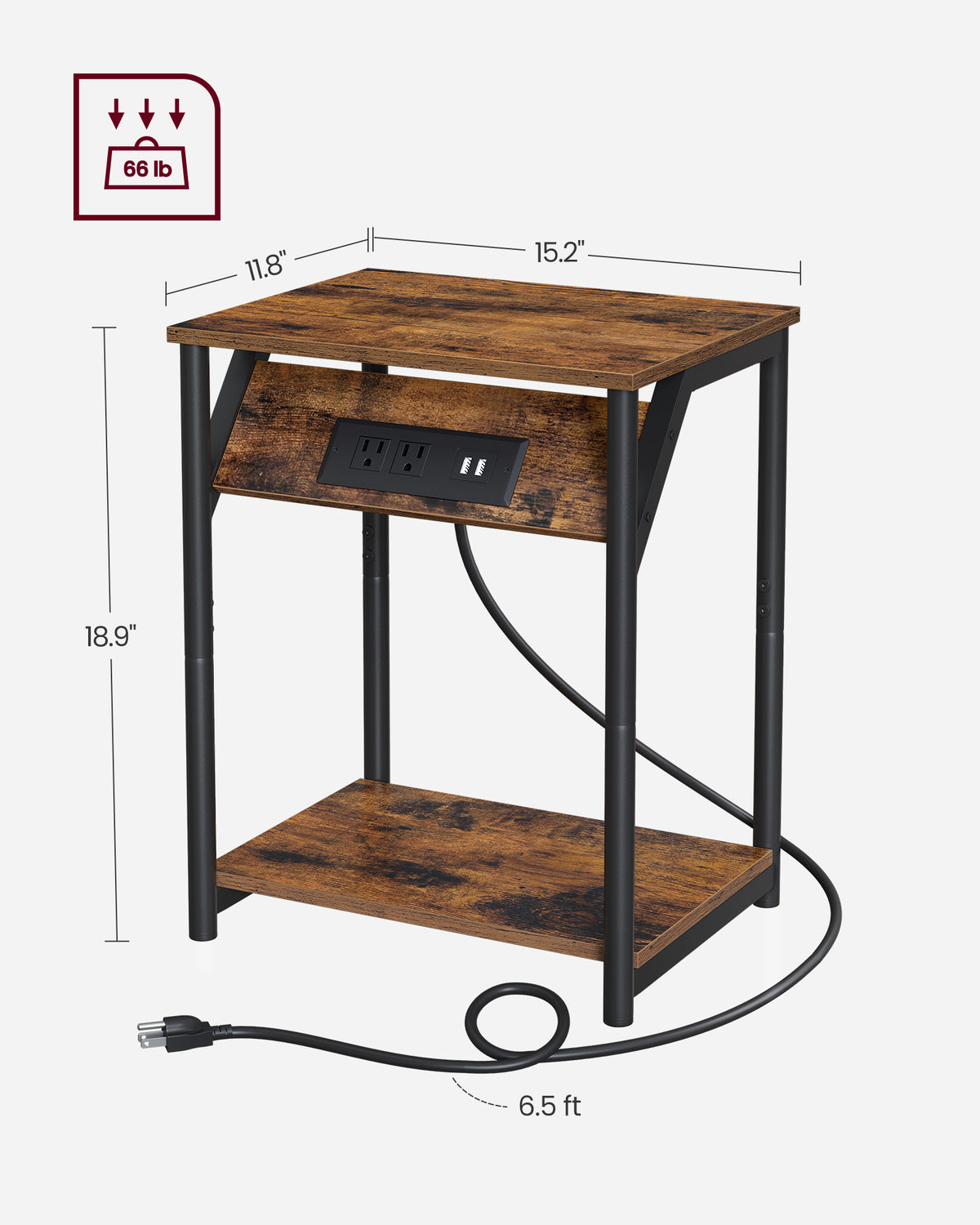 VASAGLE End Table With Charging Station Set Of 2 Small Side Tables - Image 3