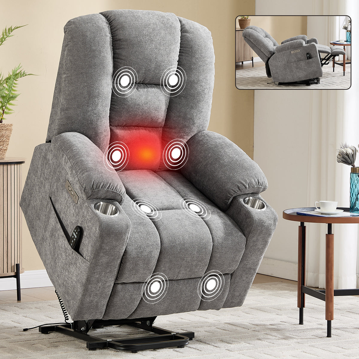 Power Lift Recliner Chair with Massage and Heat for Elderly Overstuffed Wide - Image 4