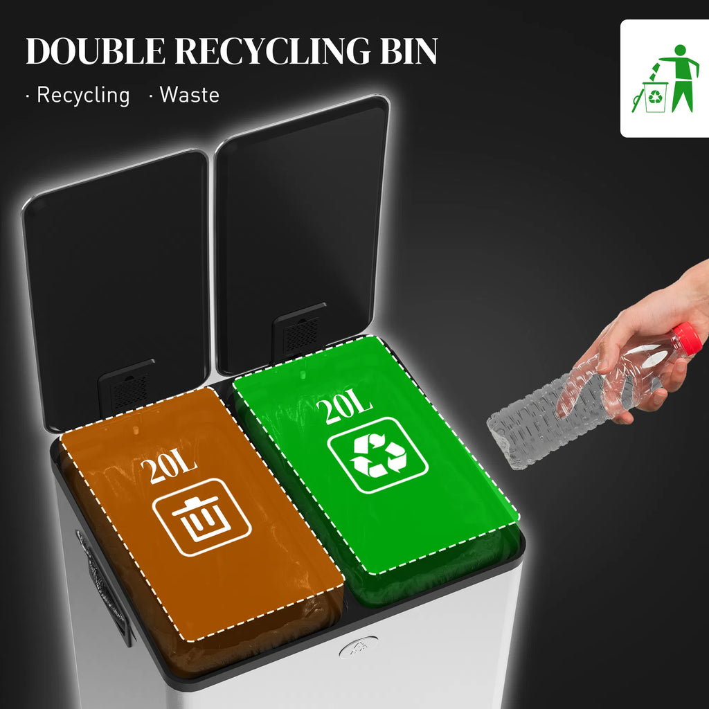 Dual Garbage Bin Soft Close Trash Can with Foot Pedal 2 x 20 Liter Garbage - Image 2